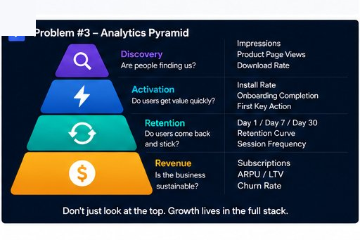 The analytics pyramid — App Store Connect only covers the top of the funnel