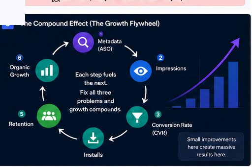 The growth flywheel — metadata, conversion, and retention compounding together